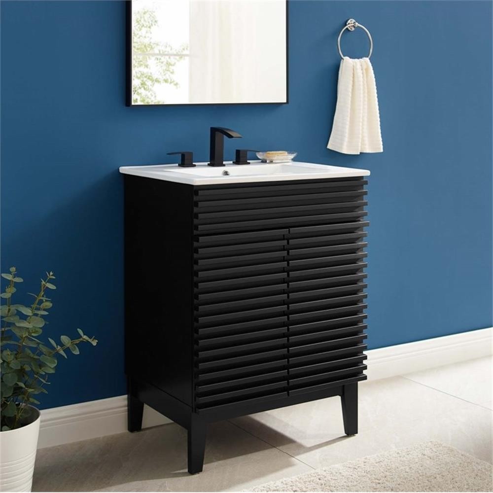Pemberly Row Contemporary Wood Bathroom Vanity in Black and White