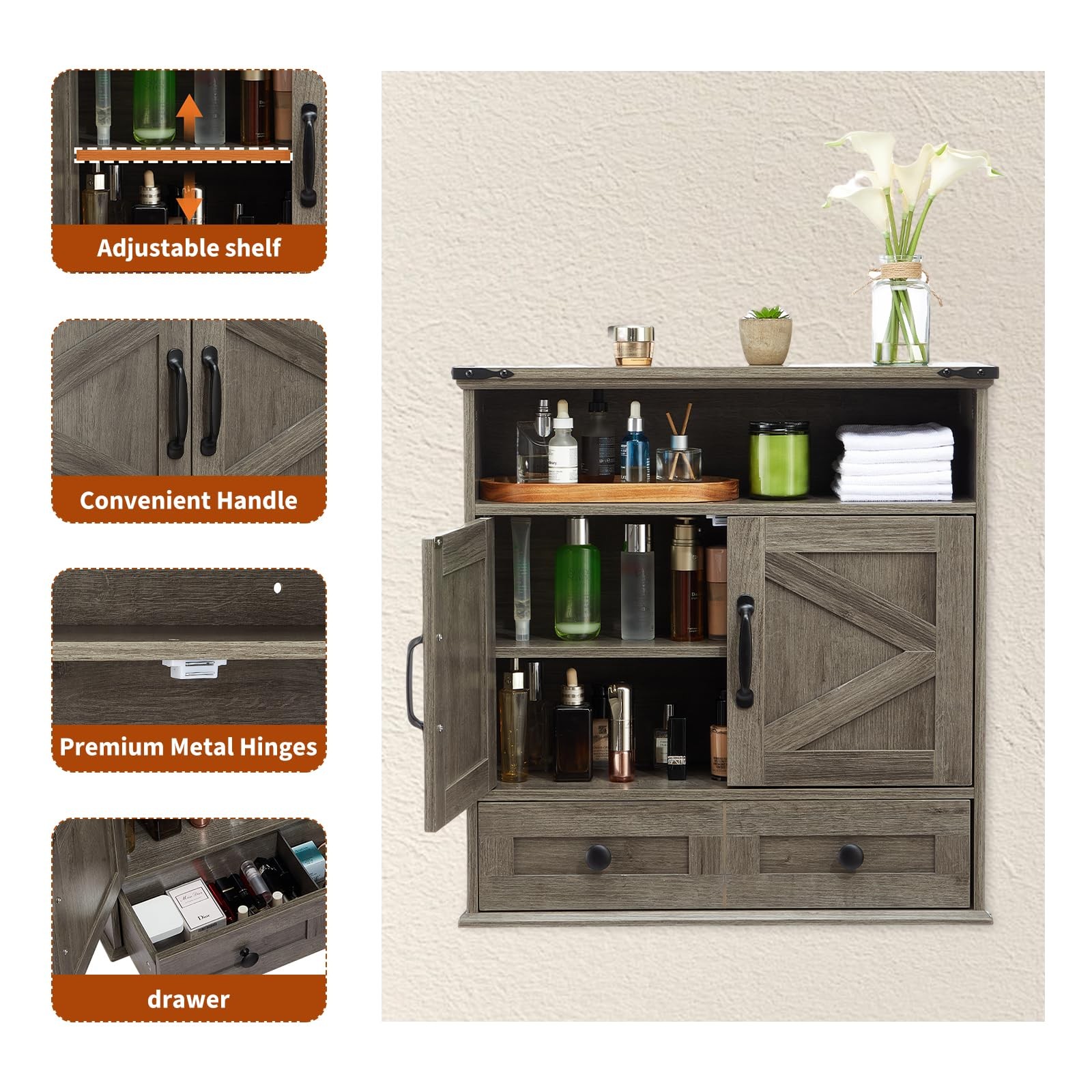 Over Toilet Medicine Cabinet Wall Mounted,2 Doors&Adjustable Shelve for Bathroom