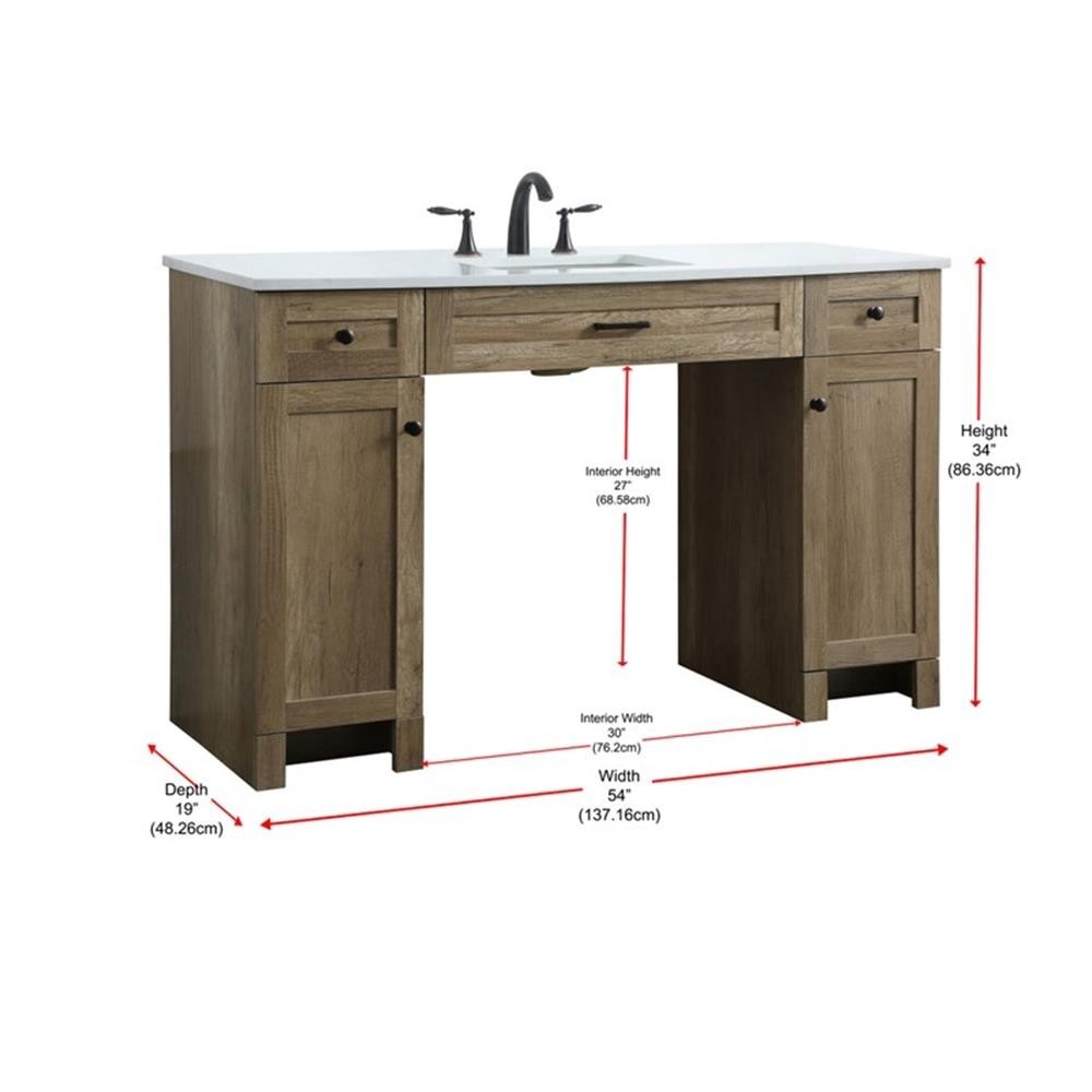 Pemberly Row Transitional 54″ Solid Wood Bathroom Vanity in Natural Oak