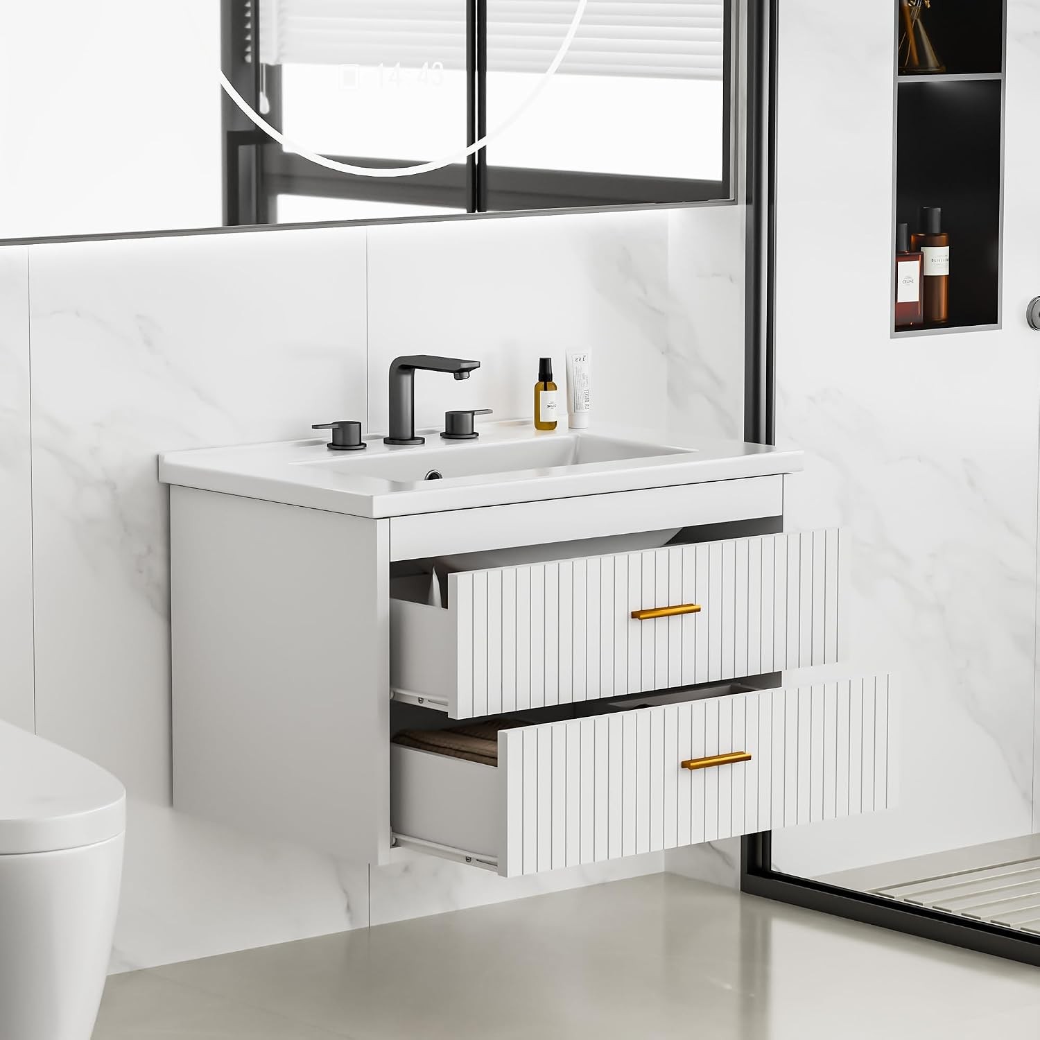 24 Inch Floating Bathroom Vanity Modern Wall Mounted Vanity with Sink & Drawers