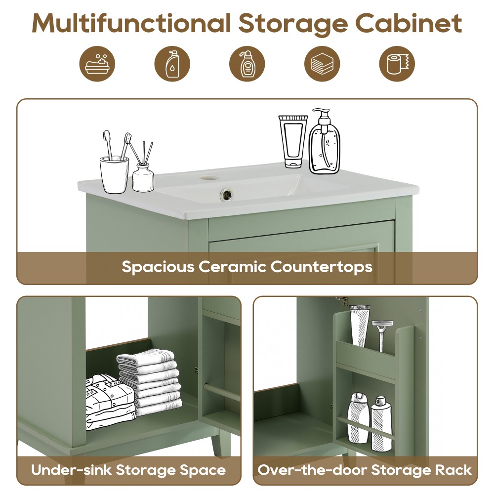 20 Inch Modern Small Bathroom Vanity Cabinet With Ceramic Basin- 20*14.5*33.3 In