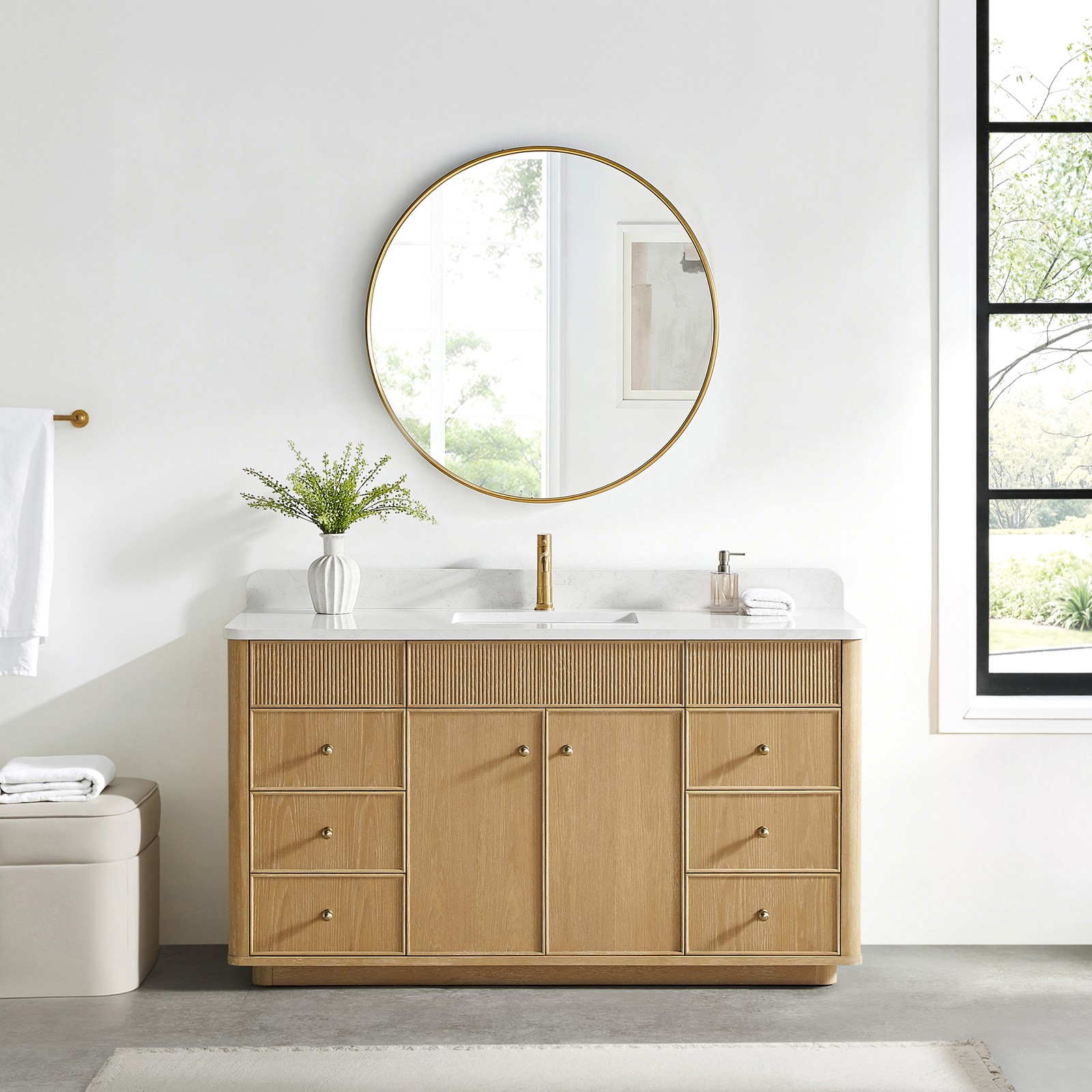 Zogno 60″ Solid Wood Single Bath Vanity in Washed Ash Gray with White Stone Top