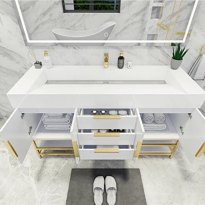 60″ Bathroom Vanity Cabinet with Acrylic Sink and Aluminum Alloy Frame, Drawers