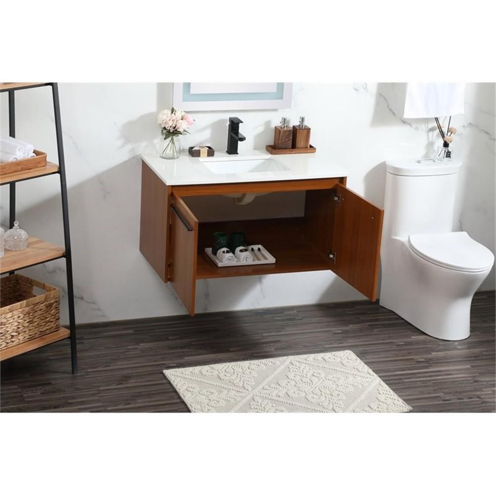 Elegant Decor Penn 36″ Aluminum Alloy MDF Single Bathroom Vanity in Teak