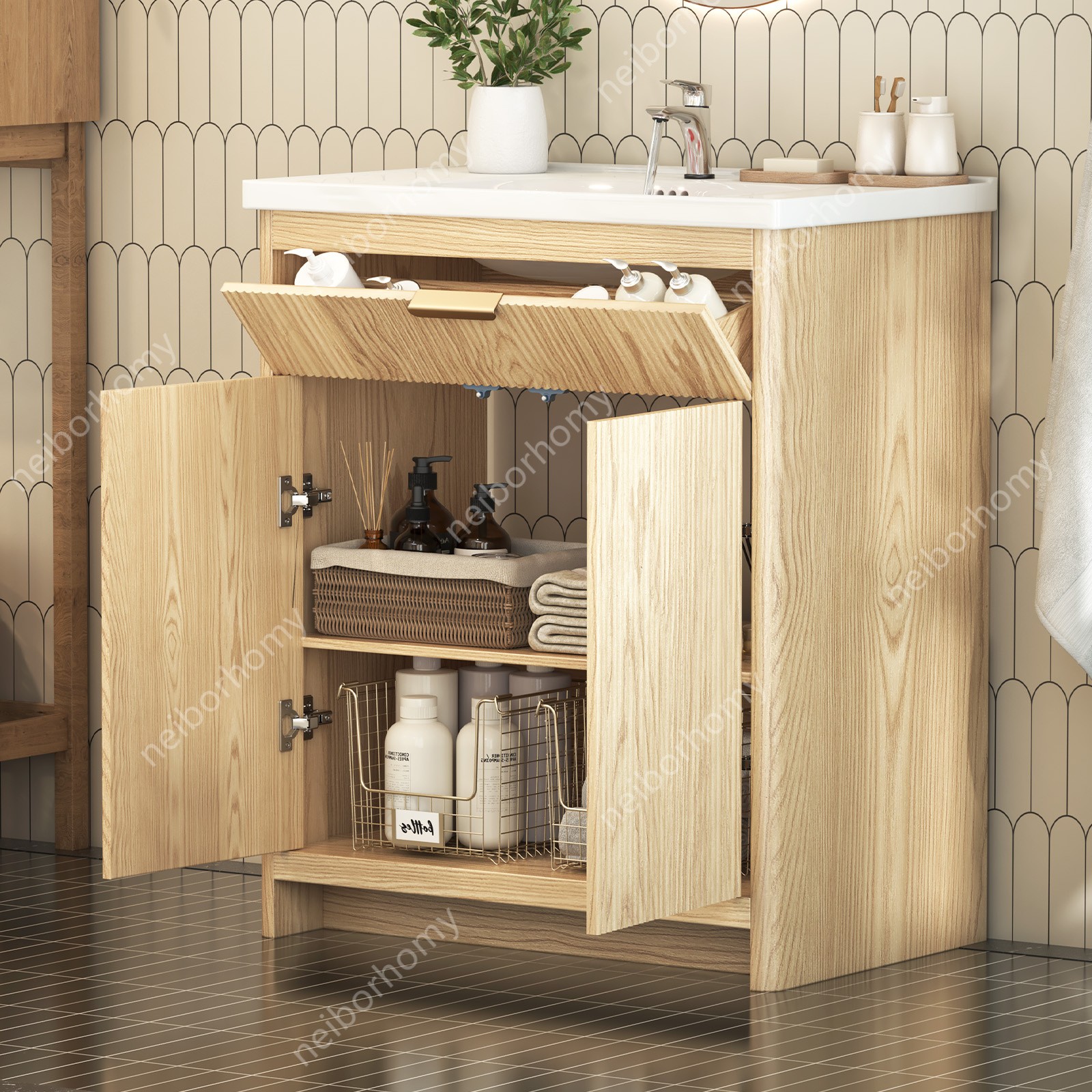 31.5 Inch Bathroom Vanity with Ceramic Sink Freestanding Storage Cabinet