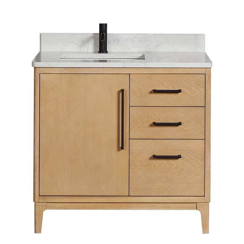 Gara 36″ Single Bath Vanity in Washed Ash Grey with White Grain Composite Stone