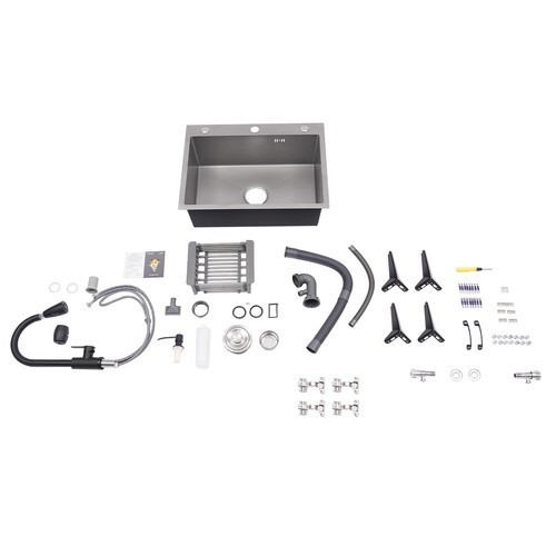 Modern Bathroom Vanity Free Standing Kitchen Cabinet Sink w/ Pull-out Faucet