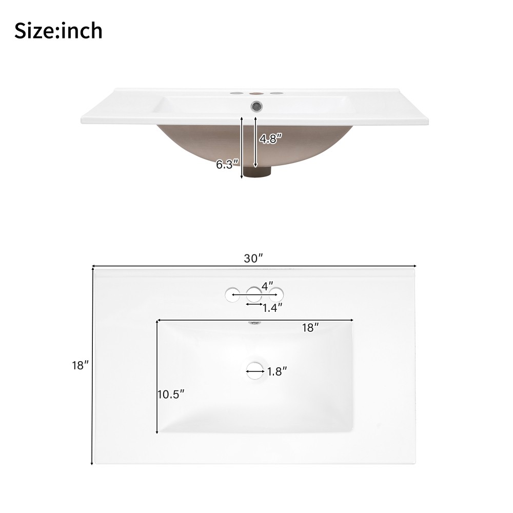 30″Bathroom Vanity with Ceramic Sink Modern Storage CabinetwithSoft-Close Doors