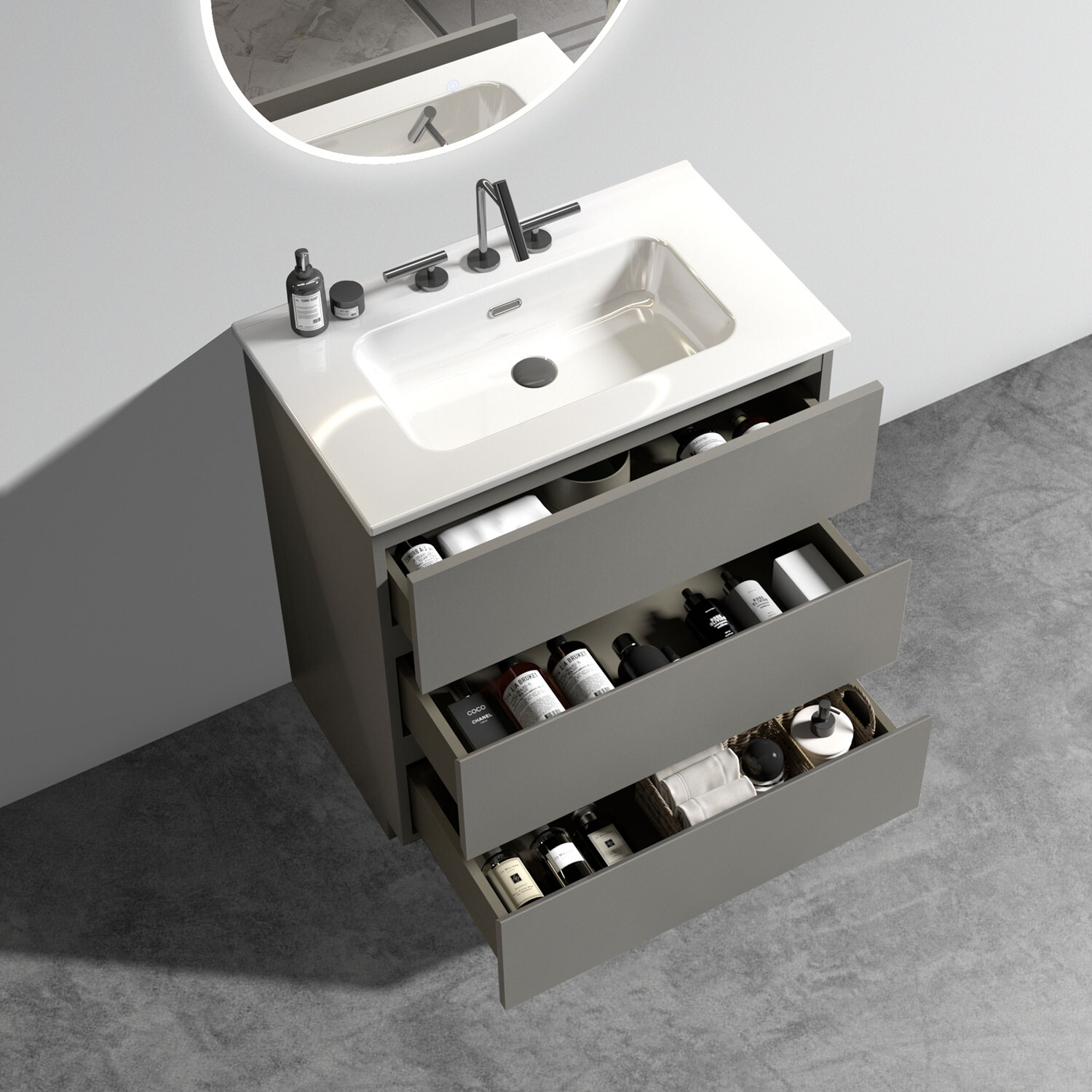 24″ 30″ Bathroom Vanity w/ Sink, Freestanding Vanity Storage Cabinet, 3 Drawers