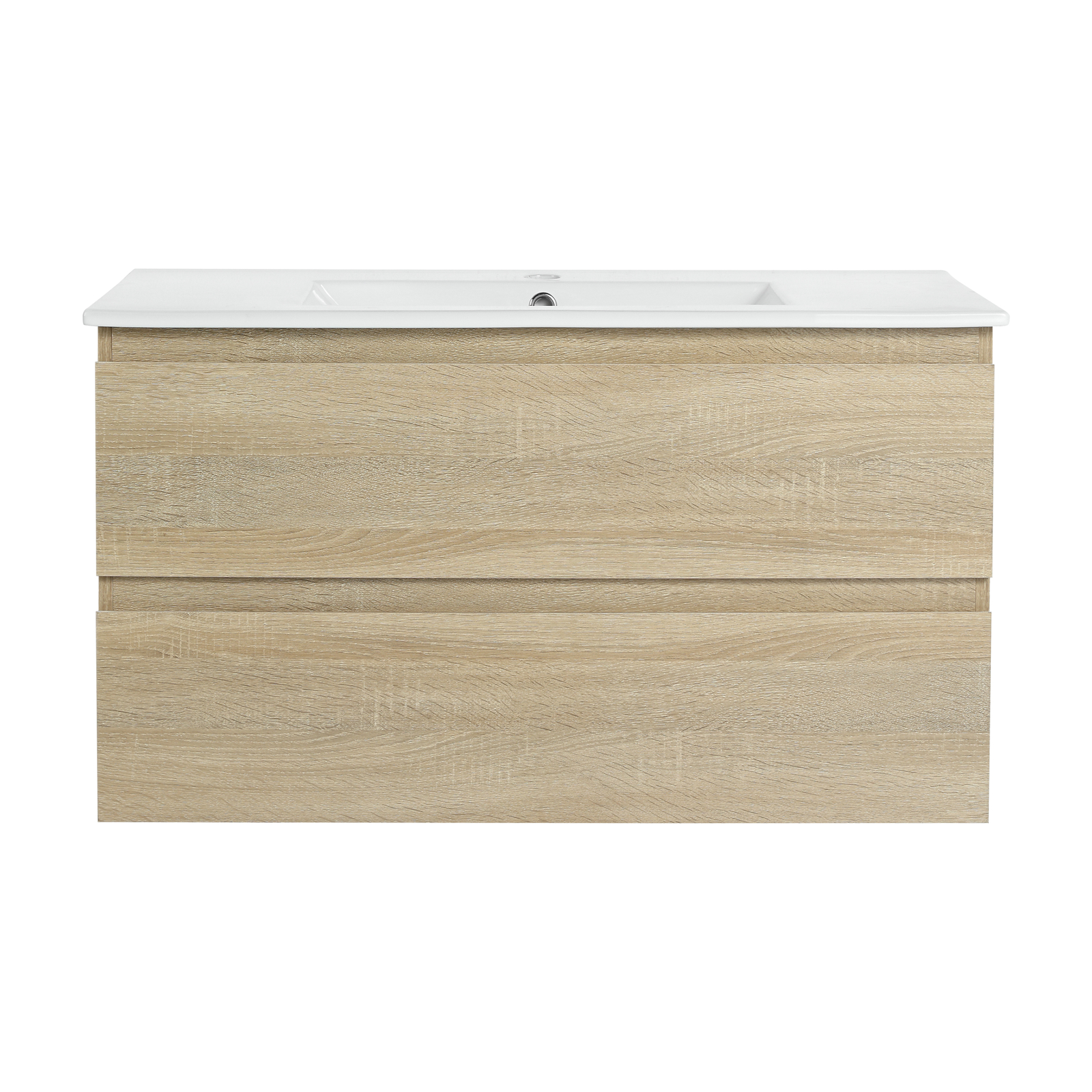 36″ Wood Wall Mounted Bathroom Vanity W/ 2 Drawers +Ceramic Sink Basin Light Oak