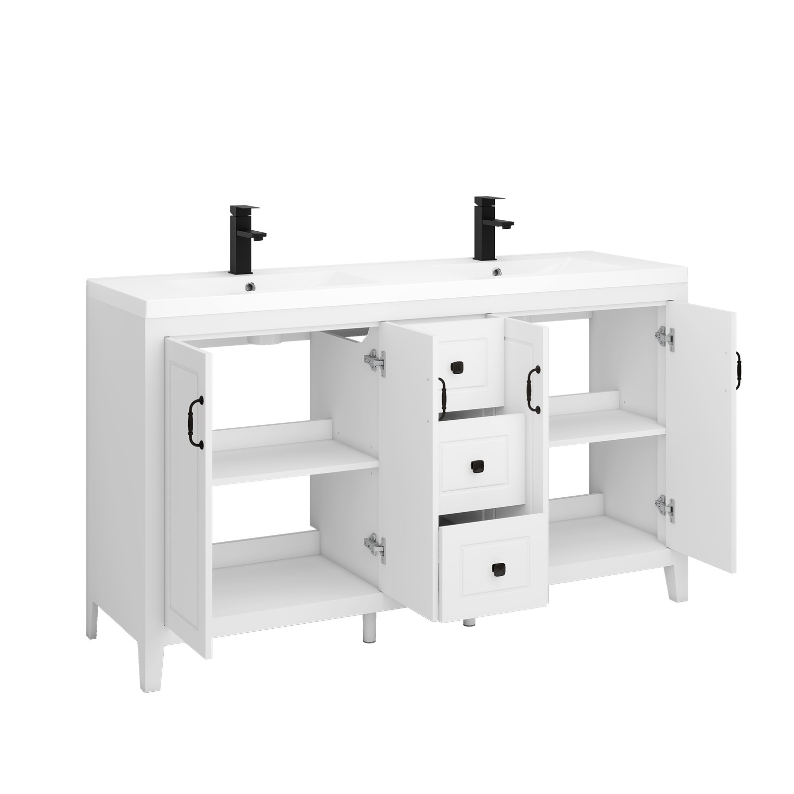 60″ Bathroom Vanity with Sink Soft-Close 4 Doors 3 Drawers Faucet Freestanding