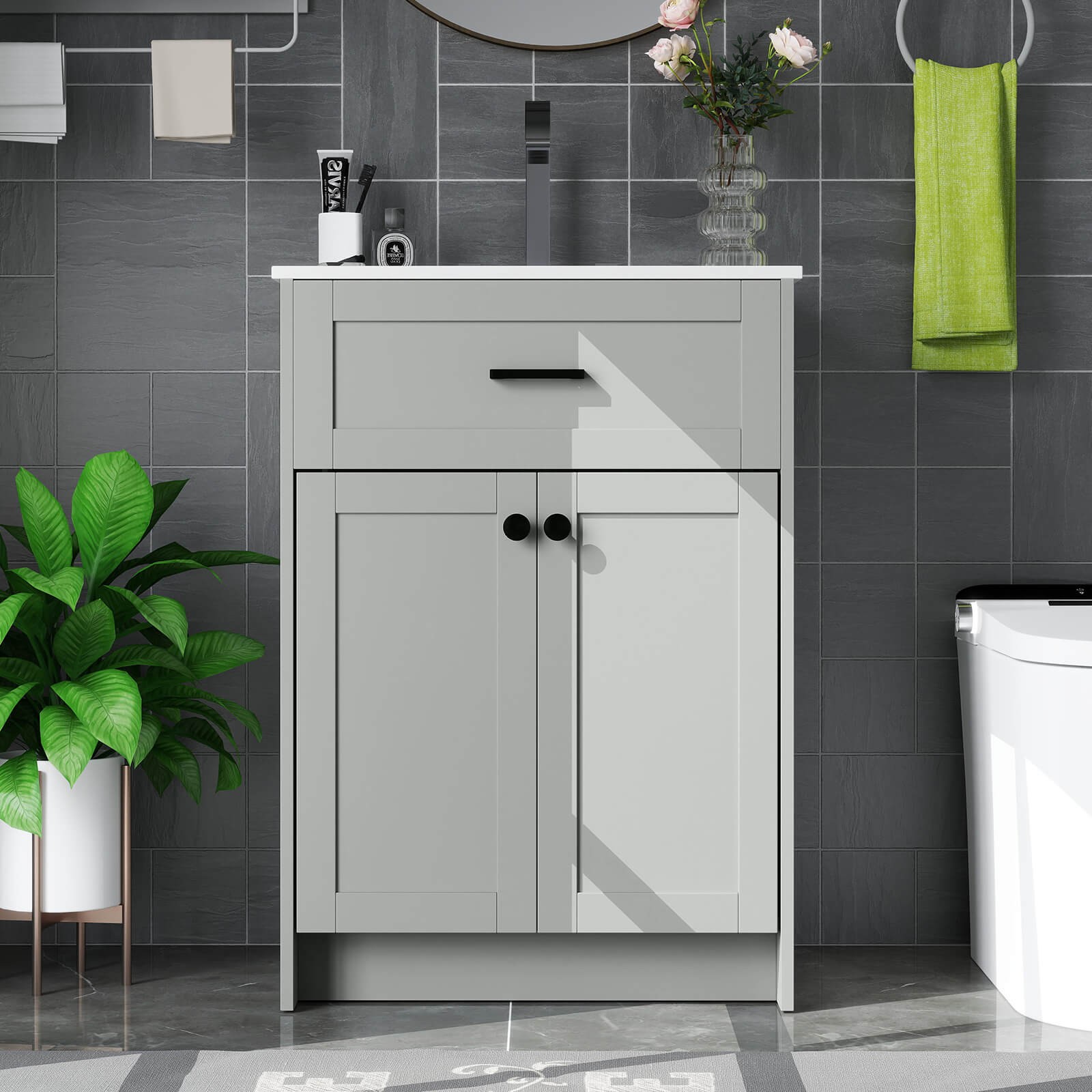 Bathroom Vanity Unit w/ Basin Under Sink Bathroom Storage Cabinet Freestanding