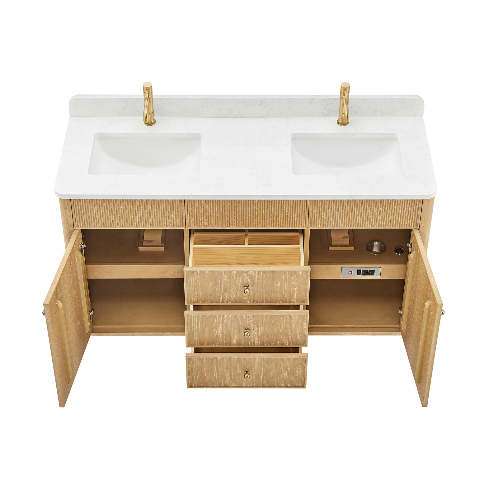 Zogno 60″ Solid Wood Double Bath Vanity in Washed Ash Gray with White Stone Top