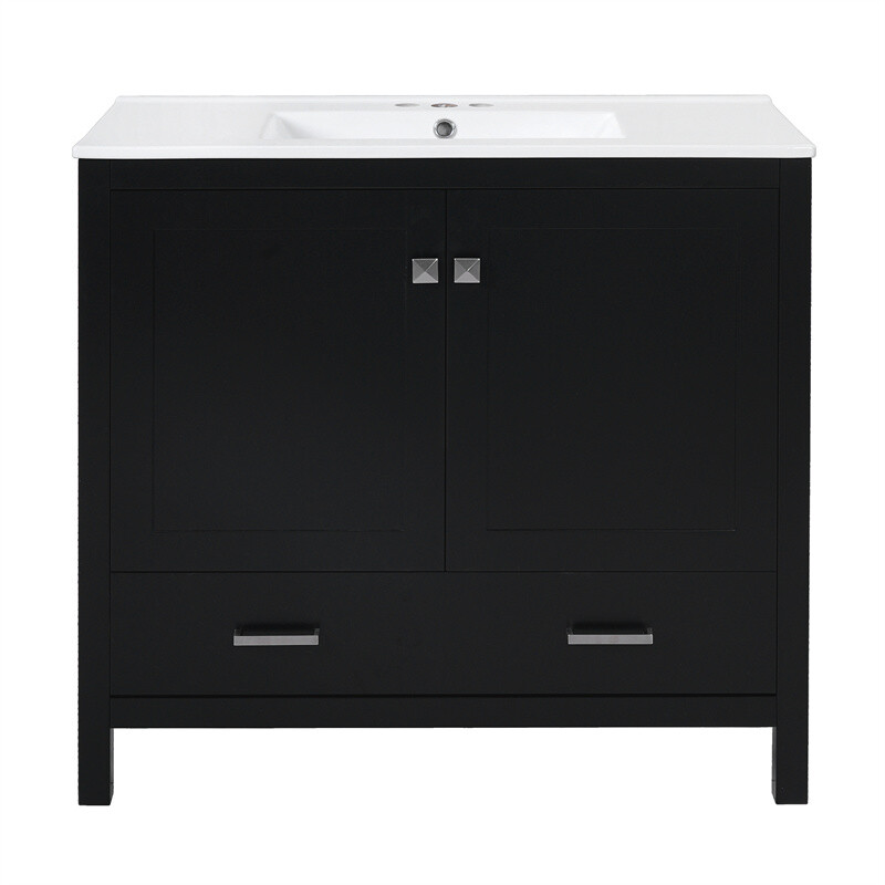 36″ Black Bathroom Vanity with Ceramic Sink Bathroom Cabinet with Ample Storage
