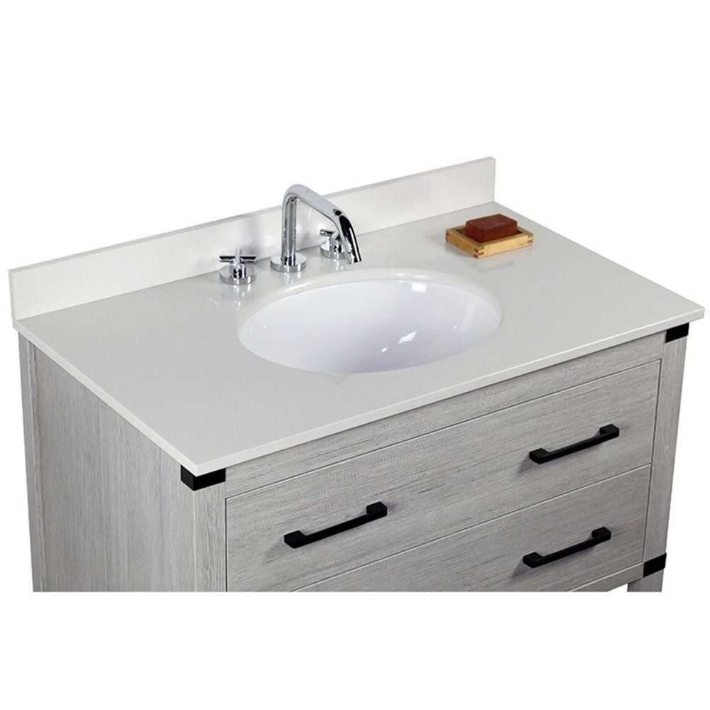 37″ Transitional Single Solid Wood Vanity with Oval Sink in Gray Pine