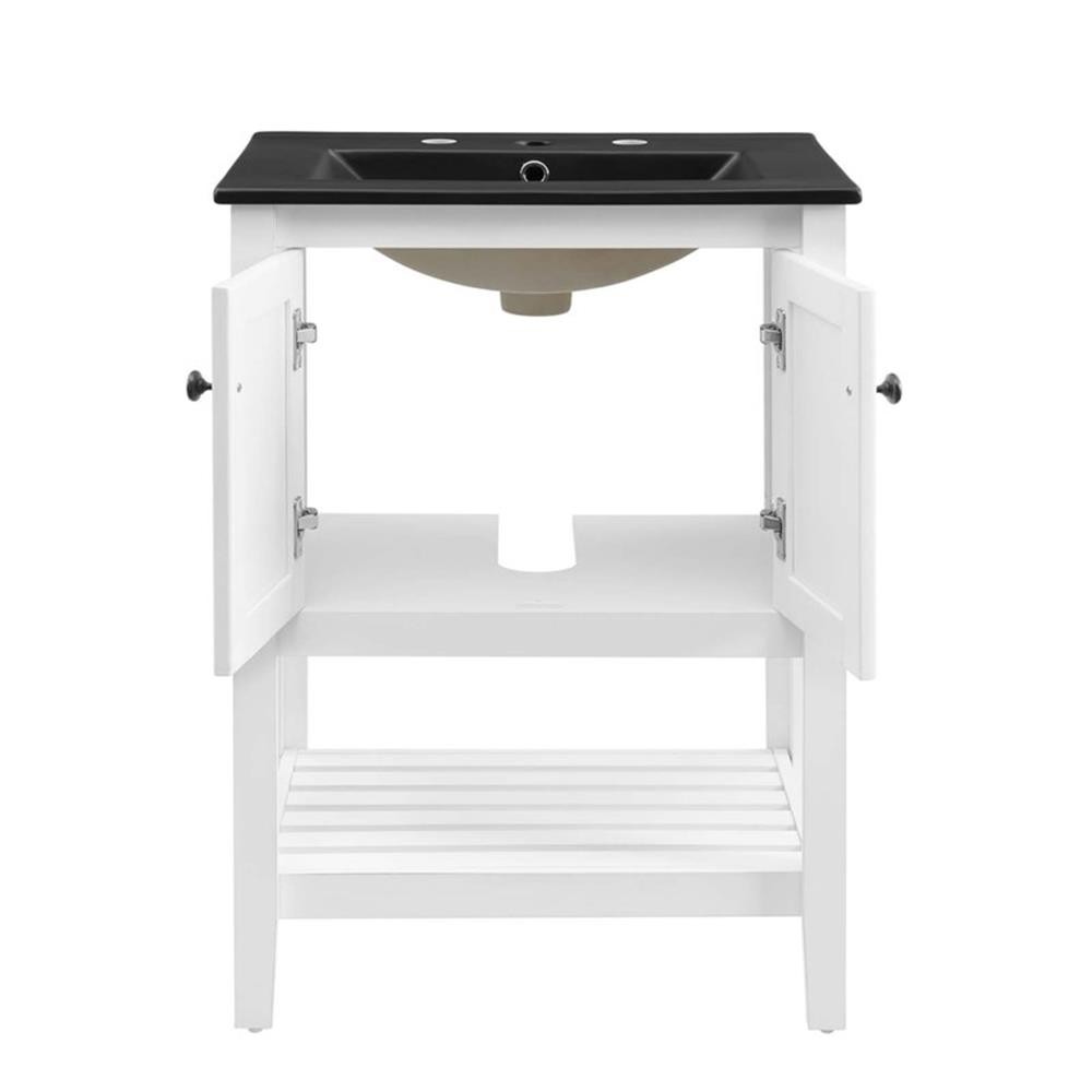 Pemberly Row 24″ Modern Wood/Ceramic Bathroom Vanity in White/Black