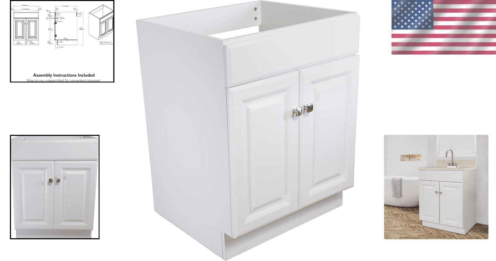 Stylish Wyndham 2-Door Bathroom Vanity Cabinet – Easy Assembly, White Finish