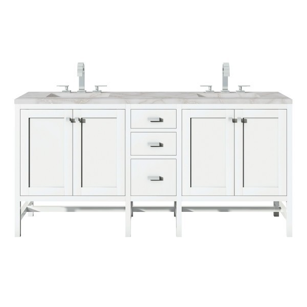72″ James Martin Addison E444-V72-GW-3WZ Double Vanity Cabinet White Zeus Top