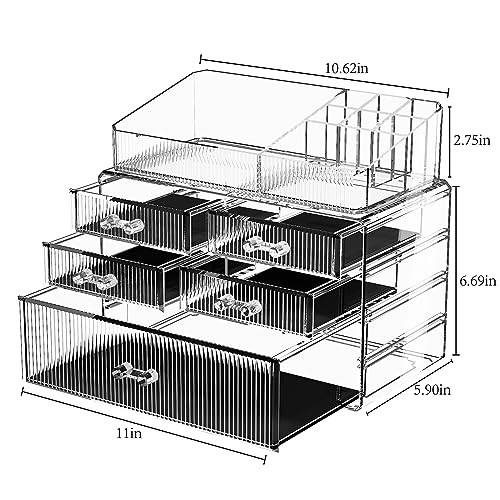 Stackable Organizer, Acrylic Cosmetic Organizer (1 Base, 4 Drawers) with Top