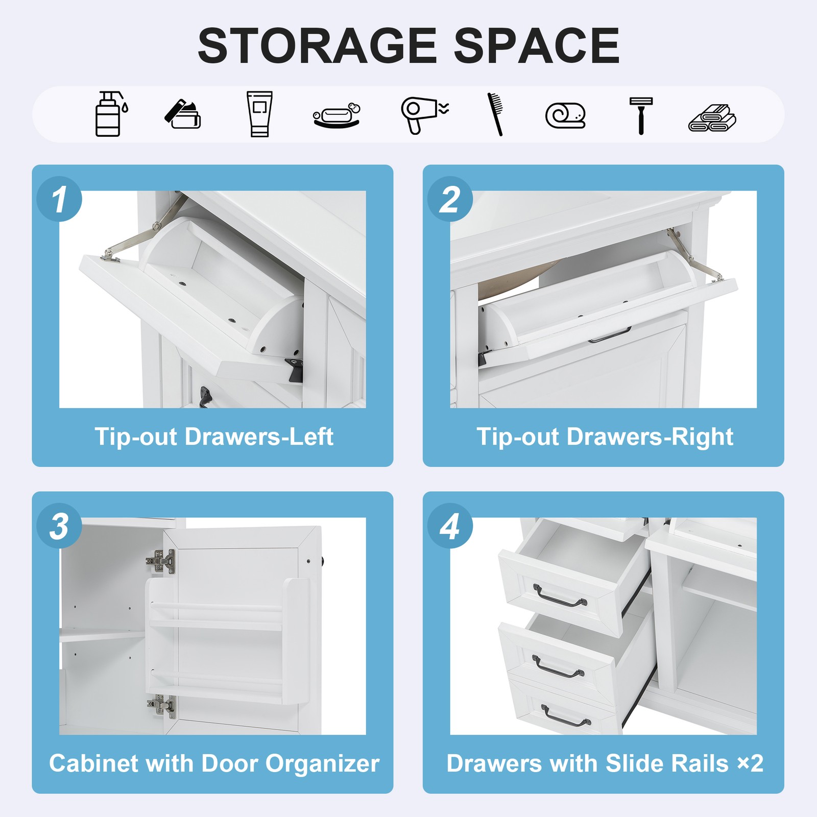 36″ Bathroom Vanity with Ceramic Sink Top, 4 Drawers & 1 Soft-Close Door
