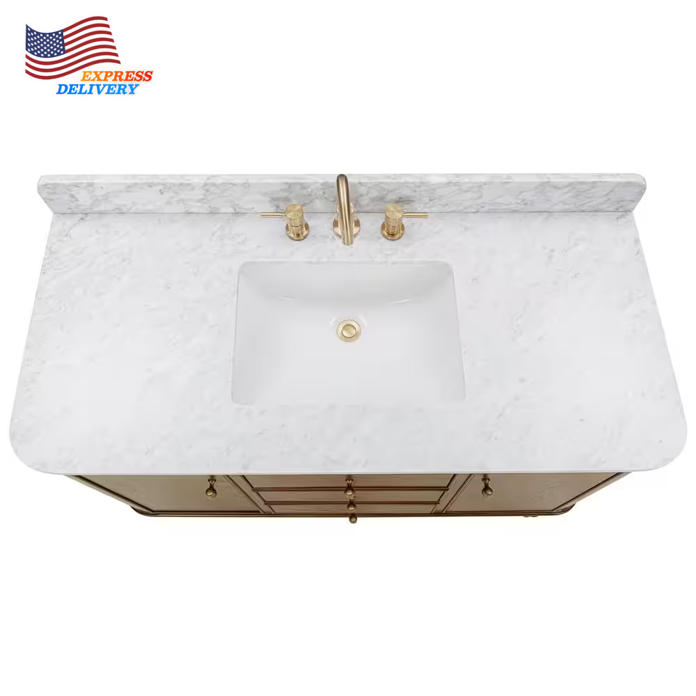 48 In. Single Sink Cinnamon Oak Bath Vanity White Carrara Marble Top (Assembled)