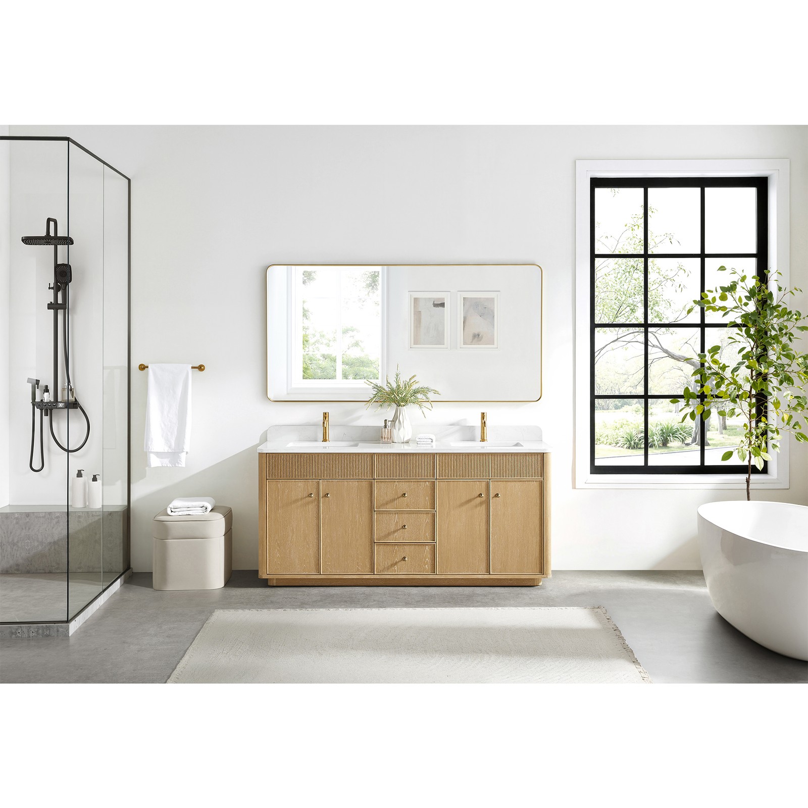 Zogno 72″ Solid Wood Double Bath Vanity in Washed Ash Gray with White Stone Top