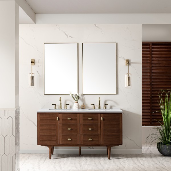 60″ James Martin Amberly 670-V60D-WLT-3WZ Double Vanity Cabinet White Zeus Top