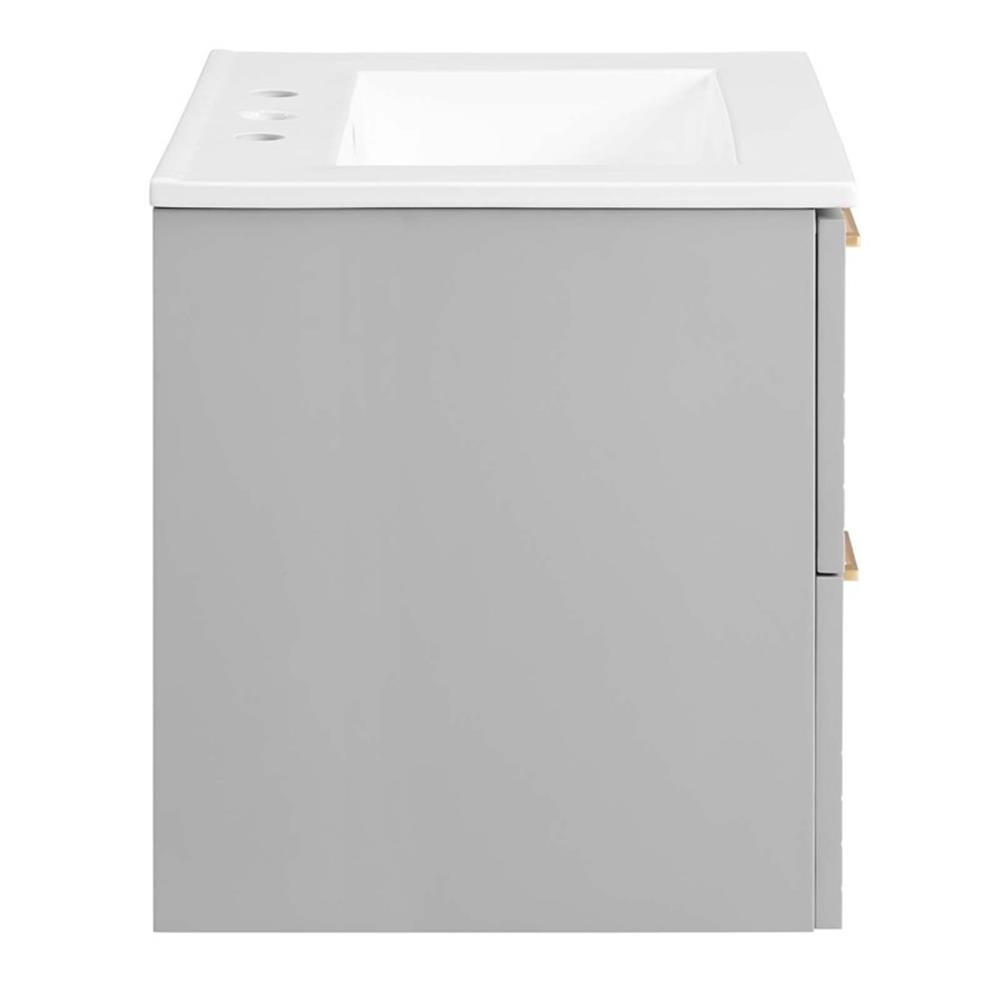 Pemberly Row 24″ Modern Wood/Ceramic Bathroom Vanity in Light Gray/White