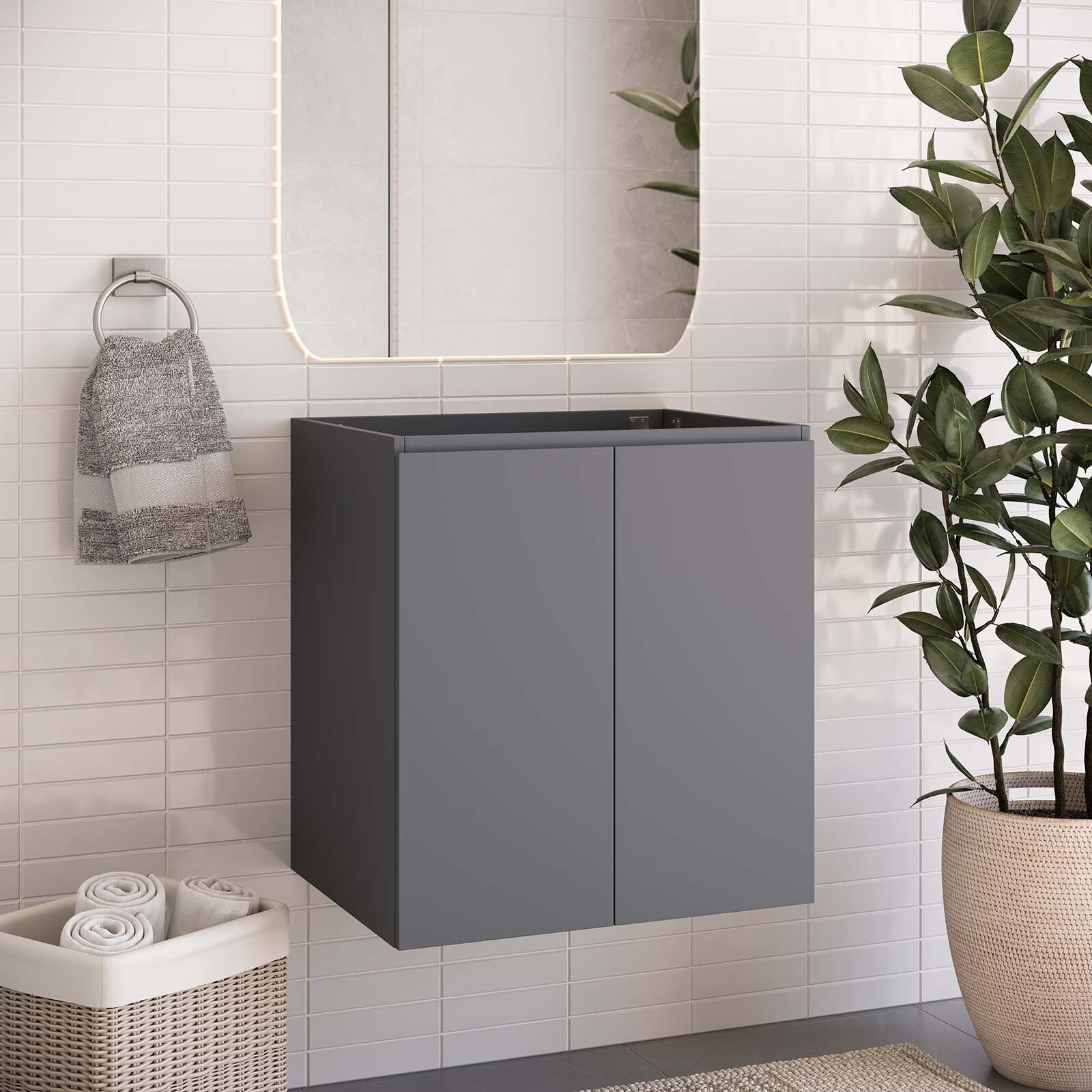 Modway Vitality 24″ Wall-Mount Bathroom Vanity in Gray