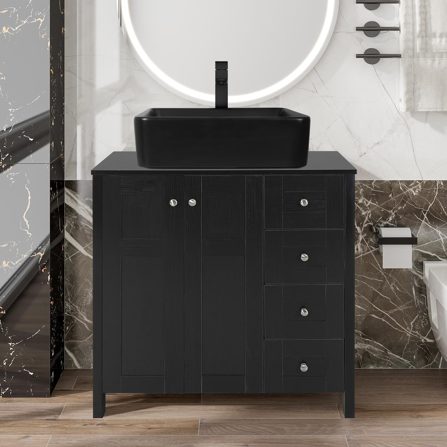32 Inch Bathroom Vanity with Sink, Traditional Freestanding Black Bathroom Vanit