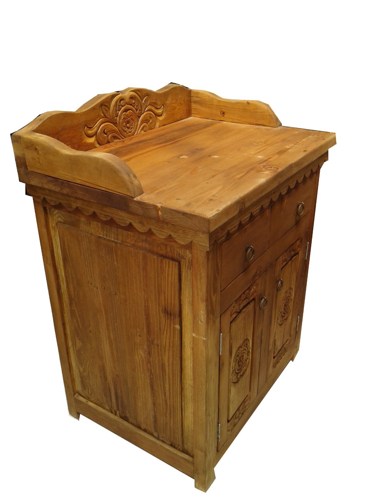 Custom Rustic Carved Wood Bathroom Vanity 30″ wide