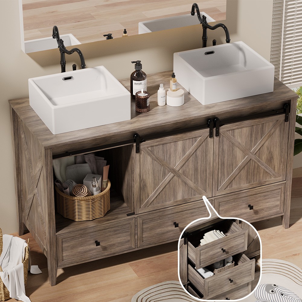 60 in Large Freestanding Bathroom Vanity Sink Combo Storage Cabinet Drawers Set