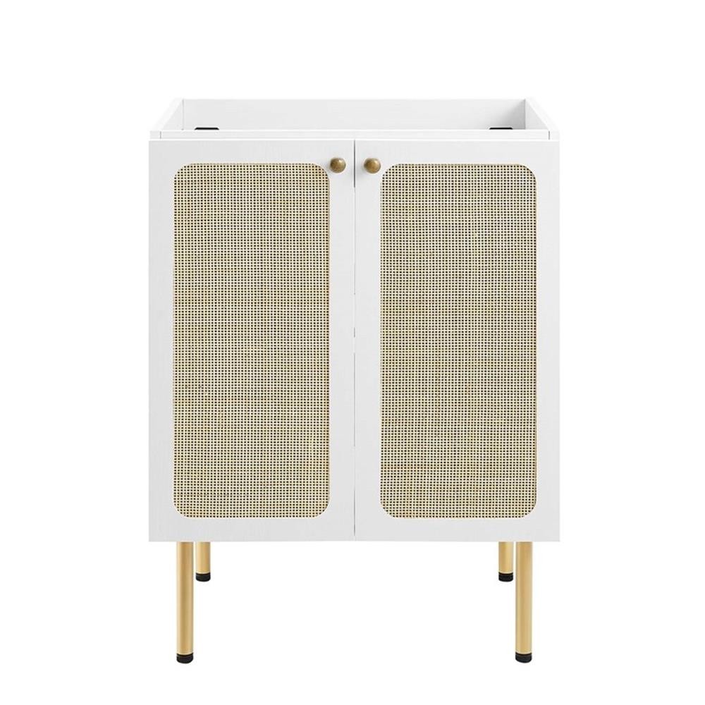 Pemberly Row 24″ Wood & Rattan Bathroom Vanity Cabinet in White