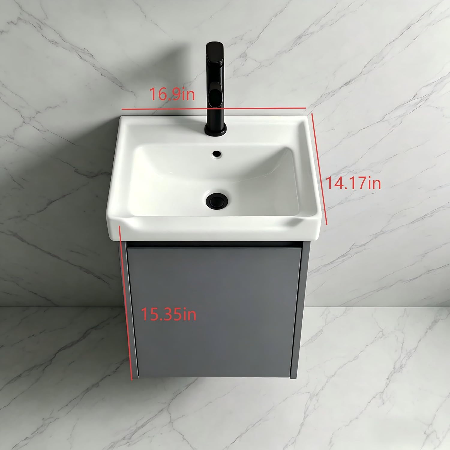 Modern-Style 17In Wall-Mounted Bathroom Vanity with a Ceramic Sink and a Compact