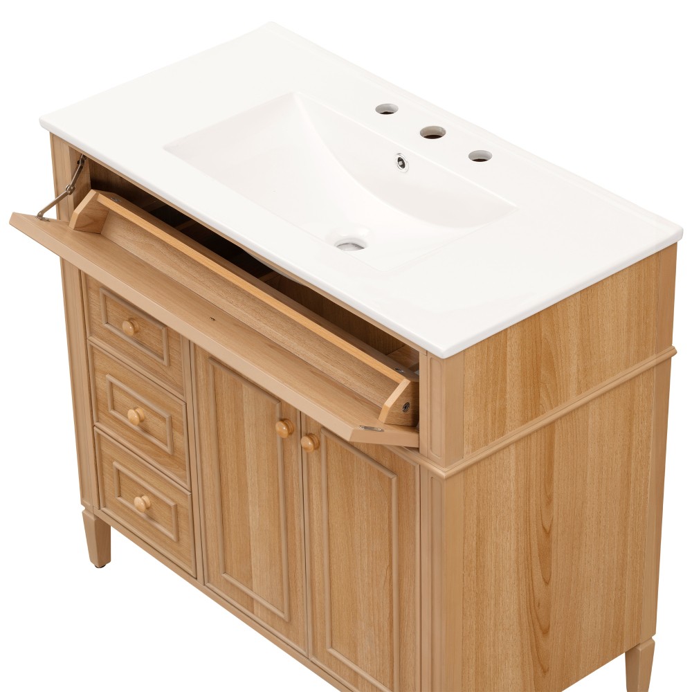 36″ Bathroom Vanity with Sink Wood Vanity Cabinet with Flip-Out Drawer 3 Drawers