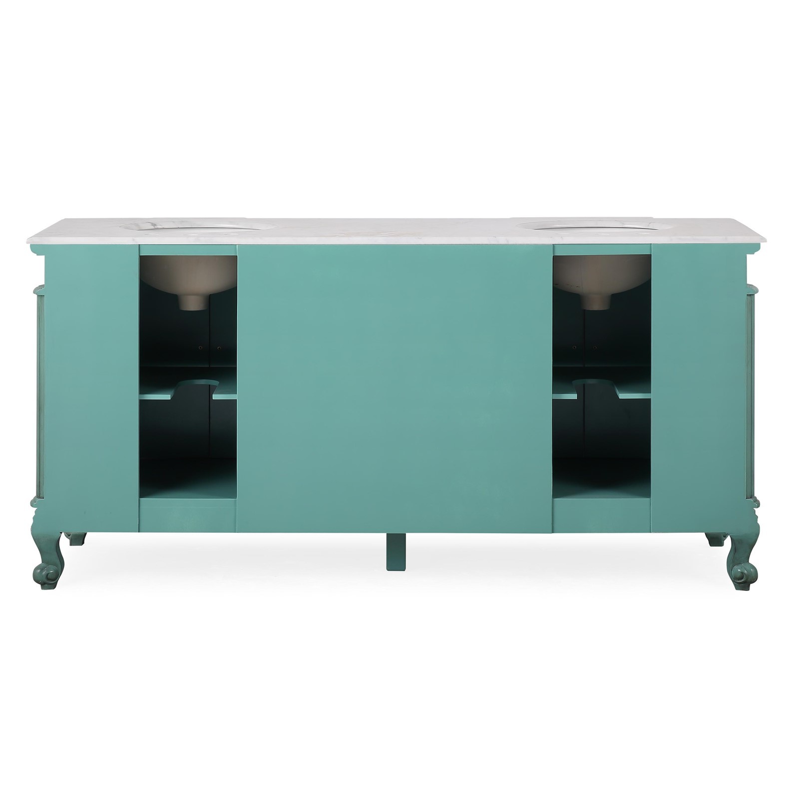 72″ Double Sink Vanity Carrara White Marble Top Bathroom Vintage Green Cabinet