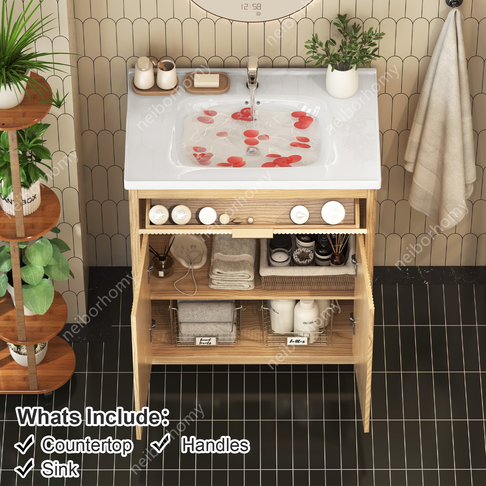 31.5 Inch Bathroom Vanity with Ceramic Sink Freestanding Storage Cabinet