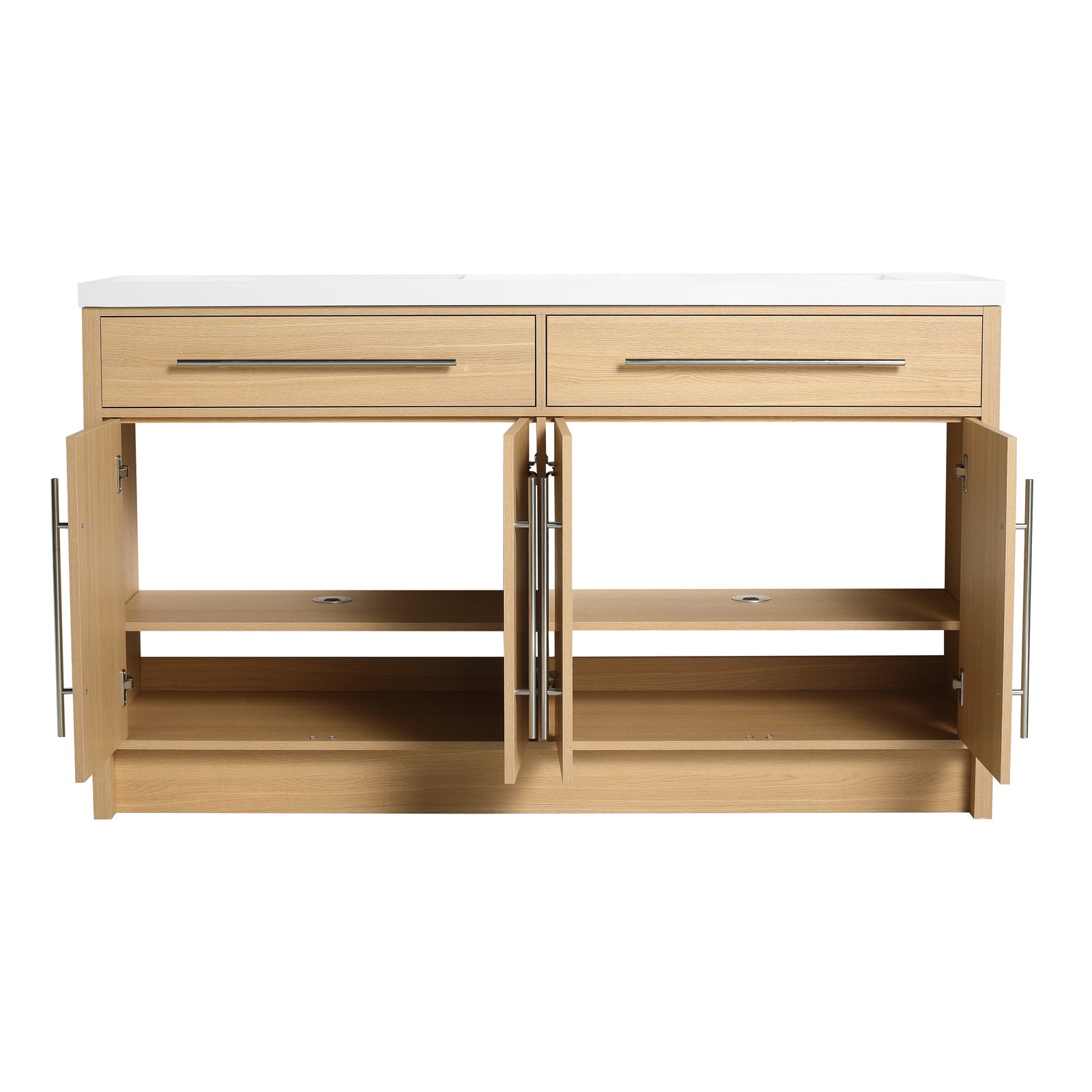 60 inch Plywood Bathroom Vanity Freestanding Double Resin Sink Storage W/2 Doors
