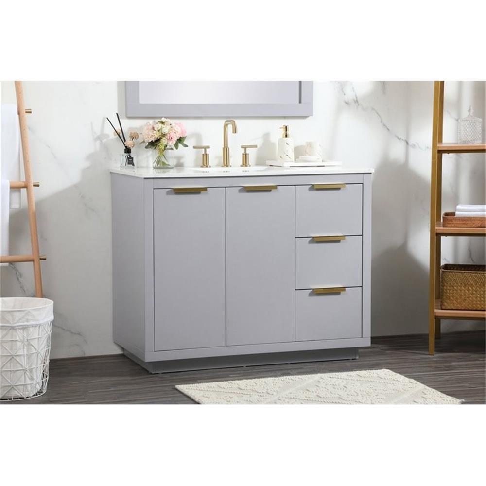 Elegant Decor Blake 42″ Aluminum Alloy MDF Single Bathroom Vanity in Gray