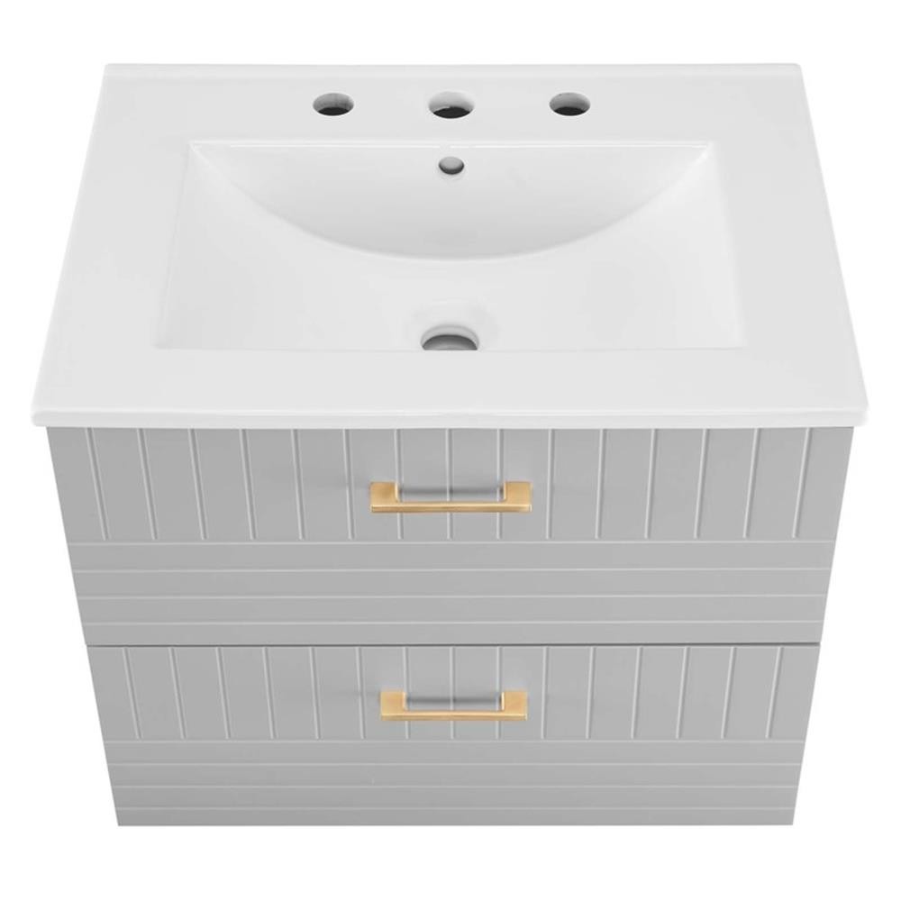 Pemberly Row 24″ Modern Wood/Ceramic Bathroom Vanity in Light Gray/White