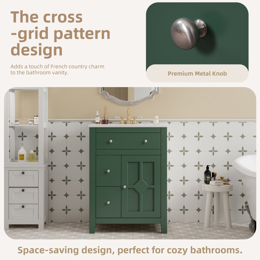 Bathroom Vanity with Ceramic Basin Features Two Drawers and Soft-Close Doors