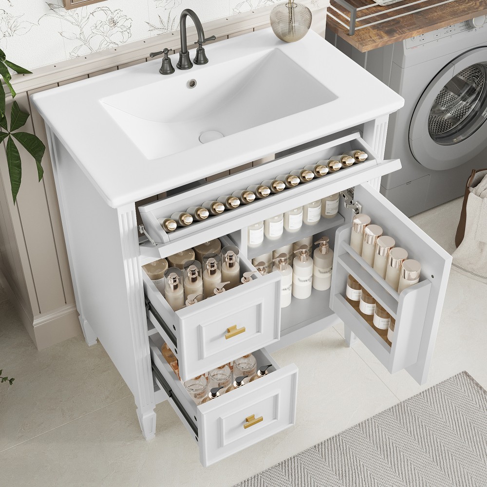 30″ Bathroom Vanity with Sink, Bathroom Vanity Cabinet with One Flip Drawer