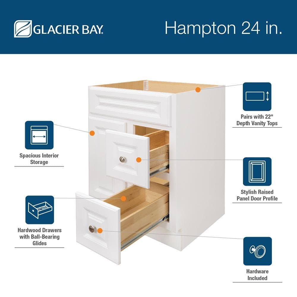 Hampton 24 in. W x 21 in. D x 33.5 in. H Bath Vanity Cabinet without Top in Whit