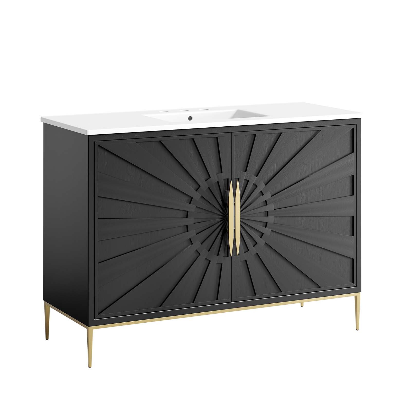 Modway Awaken 48″ Bathroom Vanity Cabinet in White Black With Ceramic Sink Basin