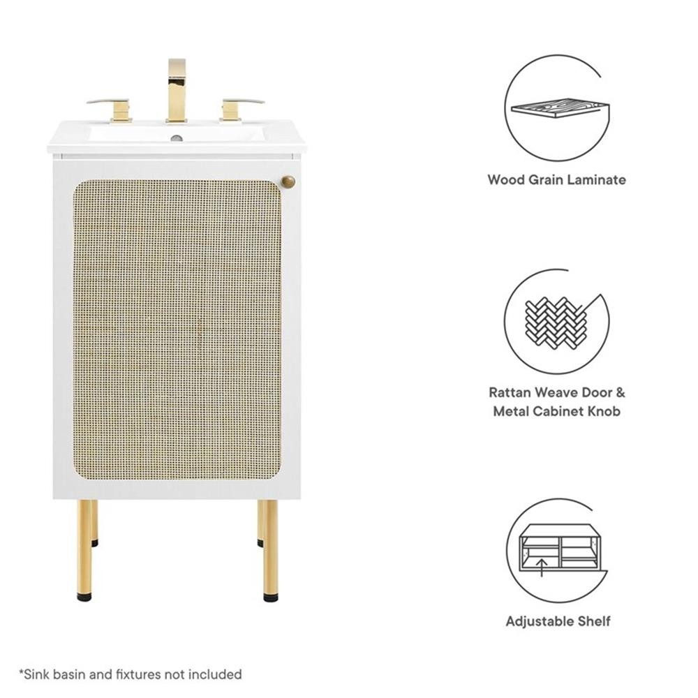 Pemberly Row 18″ Wood & Rattan Bathroom Vanity Cabinet in White