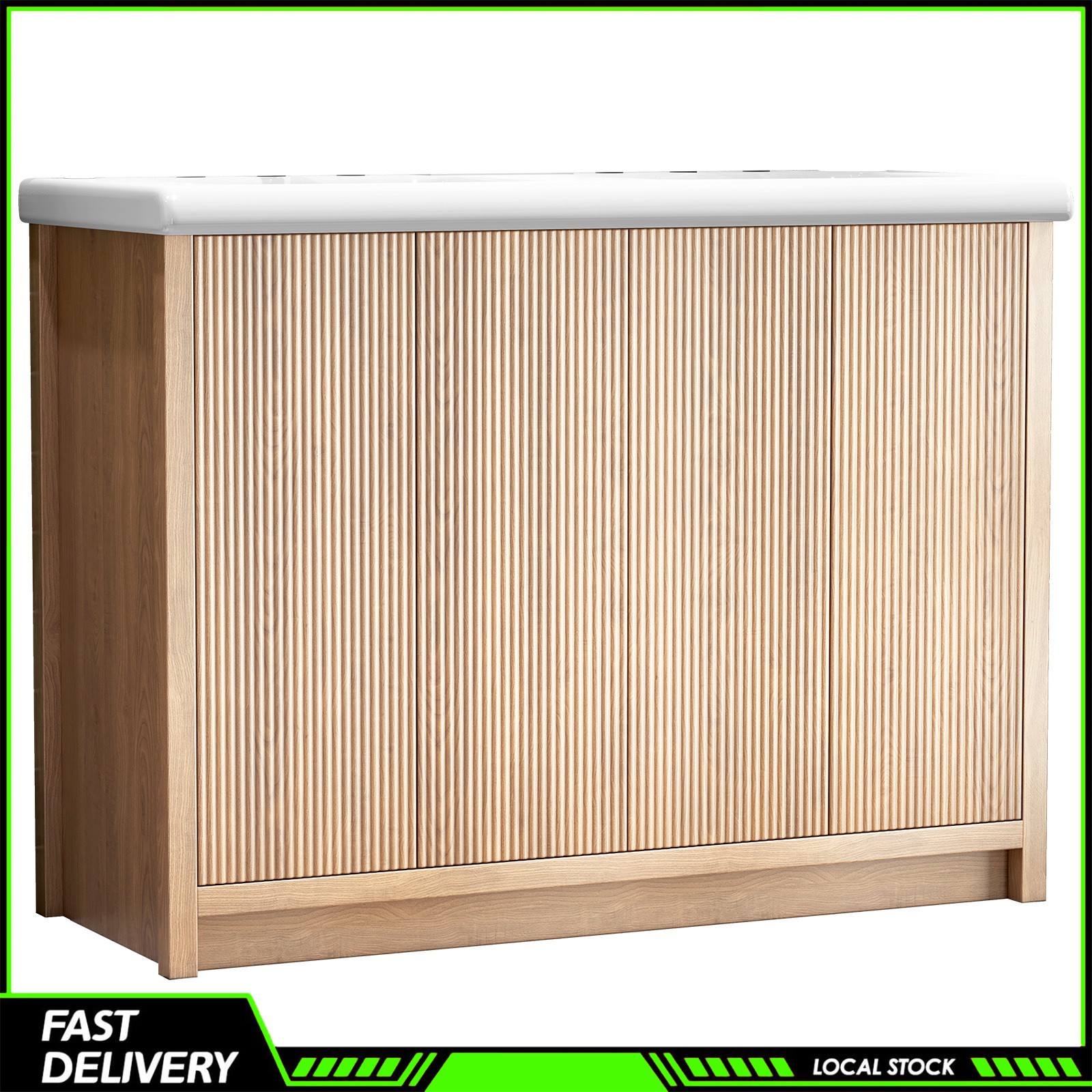 Storage Cabinet 47.3 Inch Modern Wood Grain Bathroom Vanity Double Ceramic Sink