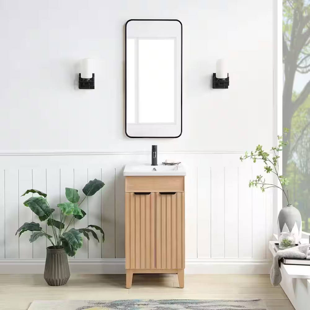 Palos 18.1 In.W X 18.1 In.D X 34.8 In.H Single Sink Bath Vanity in Fir Brown wit