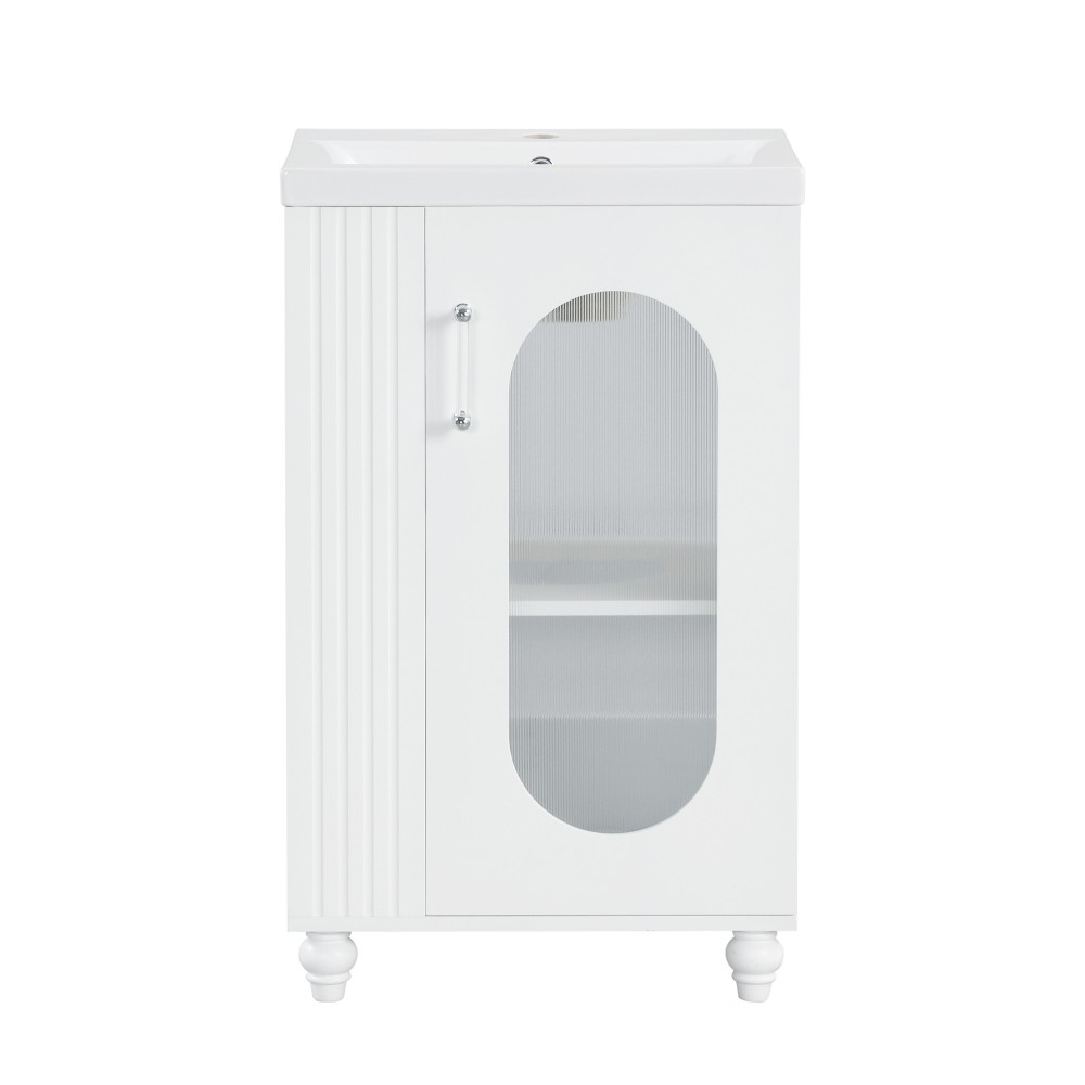 Bathroom Vanity W Sink Adjustable Double Shelves Solid Wood and MDF Construction