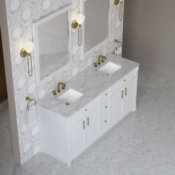72″ James Martin Bellshire 660-V72-BW-3VSL Double Vanity Cabinet Silver Top