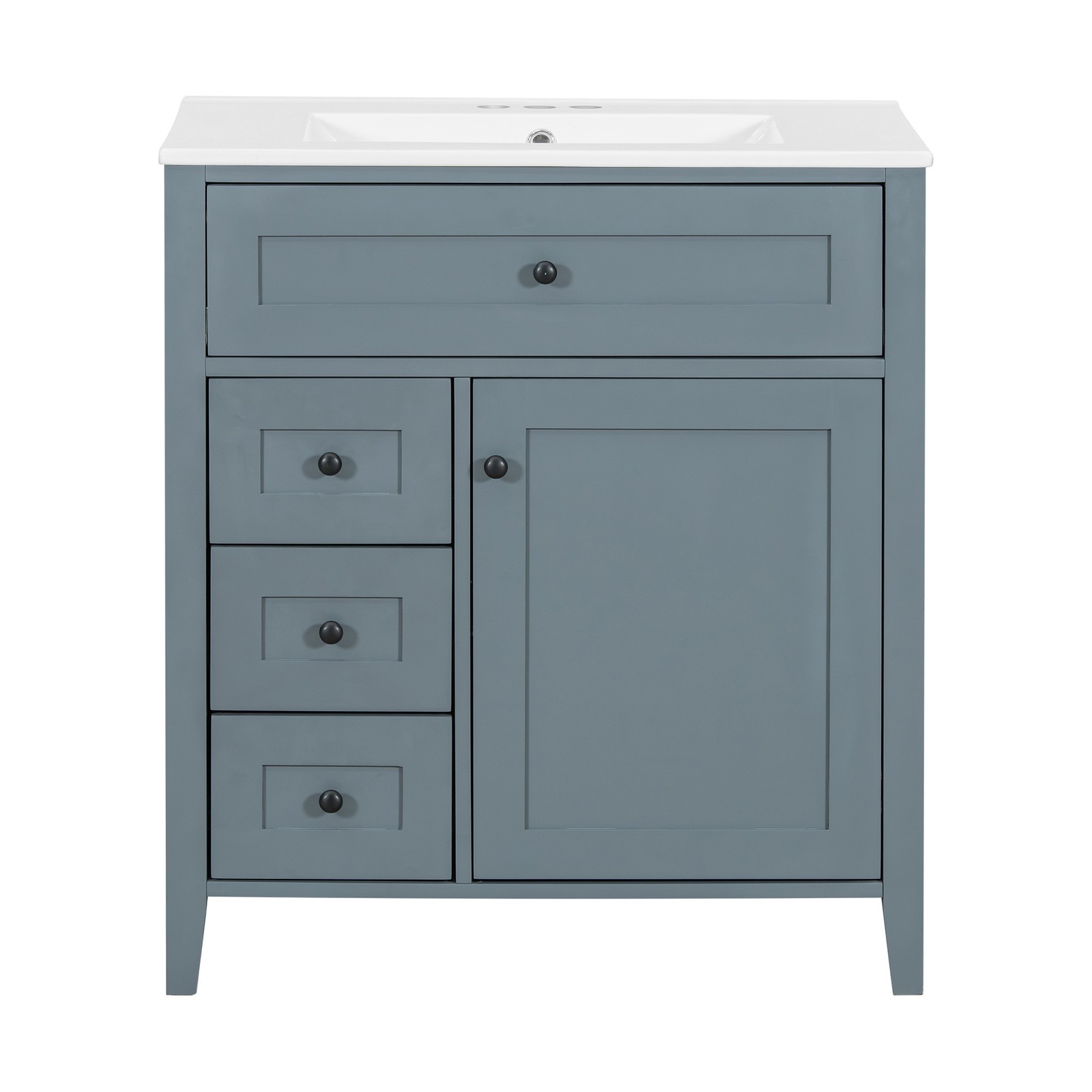 30″ Blue Gray Bathroom Vanity with Sink, 3 Drawers & Cabinet